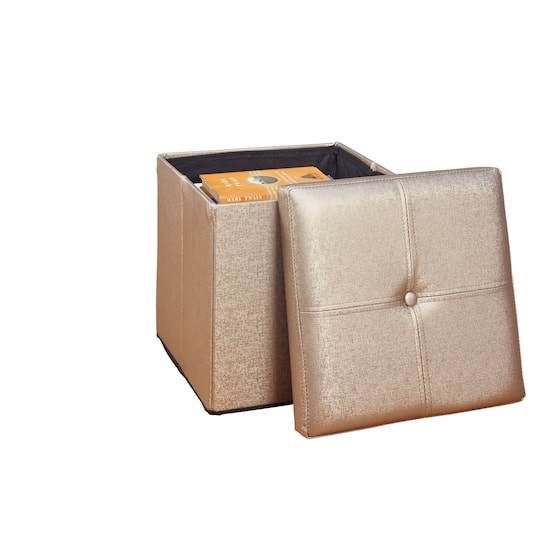 Simplify Metallic Faux Leather Folding Storage Ottoman Cube